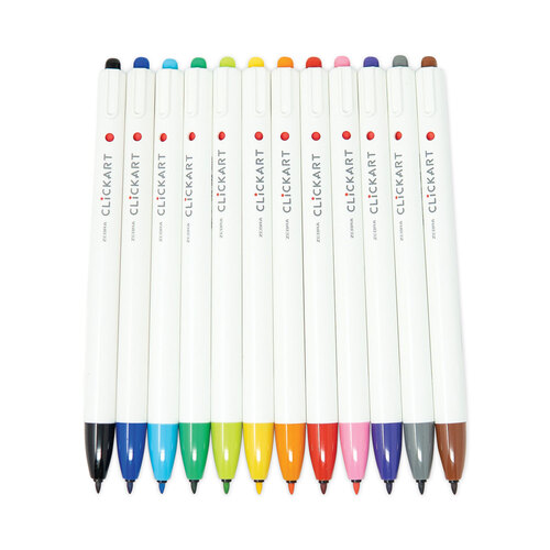 ZEB69012 - Zebra - ClickArt Porous Point Pen, Retractable, Fine 0.6 mm, Assorted Ink Colors, White/Assorted Barrel, 12/Pack