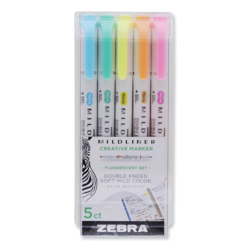 ZEB78105 - Zebra - Mildliner Double Ended Highlighter, Assorted Ink Colors, Bold-Chisel/Fine-Bullet Tips, Assorted Barrel Colors, 5/Pack