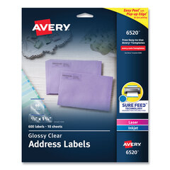 AVE6520 - Avery® Glossy Clear Easy Peel® Mailing Labels with Sure Feed™ Technology