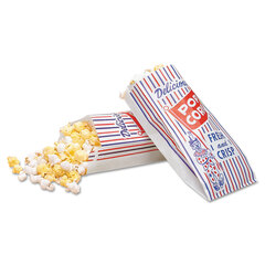 Packaging Dynamics Pinch-Bottom Paper Popcorn Bag, 4 x 1.5 x 8, Blue/Red/White, Paper, 1,000/Carton