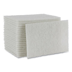 Boardwalk Light Duty Scour Pads, White, 6 x 9, 20/Carton