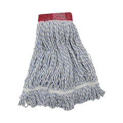 Unisan Mop Head, Floor Finish, Looped-End, Mesh Headband, Large, Blue Stripe