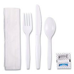 Boardwalk Six-Piece Cutlery Kit, Condiment/Fork/Knife/Napkin/Teaspoon, White, 250/Carton