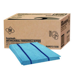 Boardwalk Antimicrobial Foodservice Wipers, 1-Ply, 12 x 21, Blue, 150/Carton