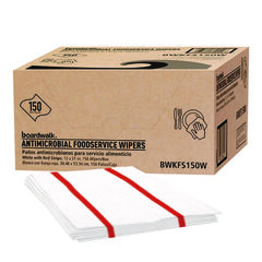 Boardwalk Antimicrobial Foodservice Wipers, 1-Ply, 12 x 21, Red/White, 150/Carton