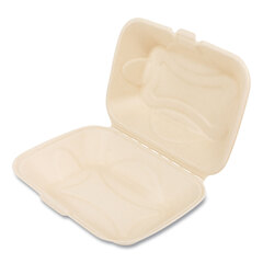 Boardwalk Bagasse PFAS-Free Food Containers, Hoagie/Hinged Lid, 1-Compartment, 6 x 3 x 9, White, Bamboo/Sugarcane, 250/Carton