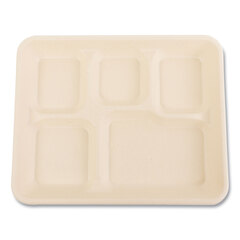 Boardwalk Bagasse PFAS-Free Food Tray, 5-Compartment, 8.26 x 0.98 x 10.9, White, Bamboo/Sugarcane, 500/Carton