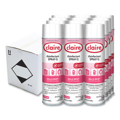 PLZ Corp Claire&reg; Spray Q Disinfectant, Country Fresh Scent, 17 oz. Aerosol Spray, 12/CT