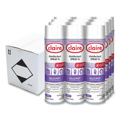PLZ Corp Claire&reg; Spray Q Disinfectant, Lavender Scent, 17 oz. Aerosol Spray, 12/CT
