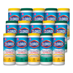 Clorox Professional Disinfecting Wipes, 7 x 8, Fresh Scent/Citrus Blend, 35/Canister, 3/Pack, 5 Packs/Carton