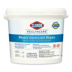 Clorox Professional Bleach Germicidal Wipes, 12 x 12, Unscented, 110/Bucket
