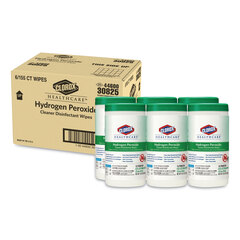 Clorox Professional Hydrogen Peroxide Cleaner Disinfectant Wipes, 5.75 x 6.75, Unscented, White, 155/Canister, 6 Canisters/Carton
