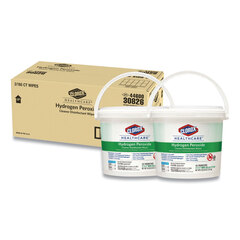 Clorox Professional Hydrogen Peroxide Cleaner Disinfectant Wipes, 11 x 12, Unscented, White, 185/Canister, 2 Canisters/Carton