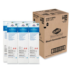 Clorox Professional Bleach Germicidal Wipes, 1-Ply, 6.75 x 9, Unscented, White, 50/Box, 6 Boxes/Carton