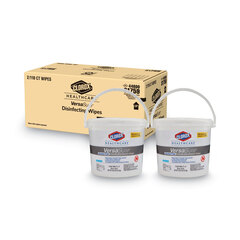Clorox Professional VersaSure Cleaner Disinfectant Wipes, 1-Ply, 12 x 12, White, 110/Bucket, 2/Carton