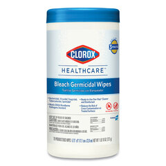 Clorox Professional Bleach Germicidal Wipes, 1-Ply, 6.75 x 9, Unscented, White, 70/Canister
