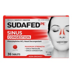 Systagenix Sudafed PE Sinus Congestion Max Strength Non-Drowsy Tablets 36 ct, EA/1