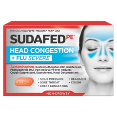 Systagenix Sudafed PE Sinus Head Congestion + Flu Severe Non-Drowsy Tablets 24 ct, EA/1