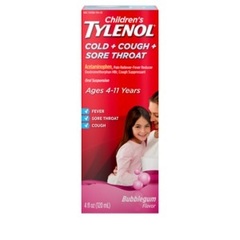 Systagenix Children's Tylenol Cold + Cough + Sore Throat, Bubblegum Flavor, 4 fl oz, EA/1