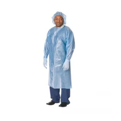 Cardinal Health Poly-Coated Open-Back Protective Gown, AAMI Level 4, with Knit Cuffs, Blue, Universal, EA/1, PK/10