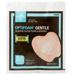 Medline Optifoam Gentle Silicone-Faced Foam Dressing with Border, Sacrum, 9