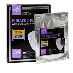 Medline Puracol Plus AG Collagen Antimicrobial Silver Dressing, 4-1/4