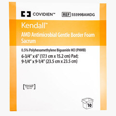 Cardinal Health Kendall AMD Antimicrobial Foam Border Gentle Silicone Adhesion Dressing, Sacrum Large, 9.25