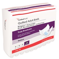 Cardinal Health WINGS Overnight Quilted Brief with BreatheEasy Technology, Medium, 32
