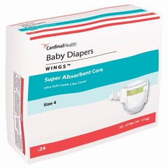 Cardinal Health, Baby Diapers, Wings, Size 4, Large, 22 - 35 lbs, PK/1, CS/192