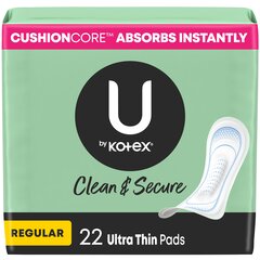 Kimberly-Clark U by Kotex Premium Ultra Thin Pads, Regular, PK/1, CS/176
