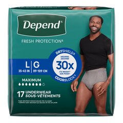 Kimberly-Clark Depend Fresh Protection Adult Incontinence Underwear for Men, Disposable, Maximum Absorbency, Large, Grey, 17 ct, PK/1, CS/34