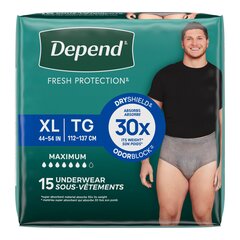 Kimberly-Clark Depend Fresh Protection Adult Incontinence Underwear for Men, Disposable, Maximum Absorbency, Extra-Large, Grey, 15 ct, PK/1, CS/30