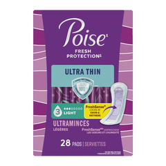Kimberly-Clark Poise Ultra Thin Incontinence Pads, Light Absorbency, 28 Count,  Regular Length, 9.45