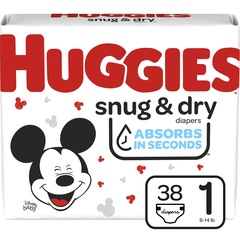 Kimberly-Clark Huggies Snug and Dry Diapers, Size 1, Jumbo Pack, 38 Ct, PK/1, CS/152