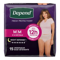 Kimberly-Clark Depend Night Defense Underwear For Women, Overnight Absorbency, Blush, Medium, 31