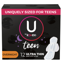 Kimberly-Clark U by Kotex Super Premium Ultra Thin Overnight with Wings Teen Pad, PK/1, CS/48