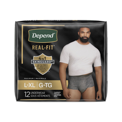 Kimberly-Clark Depend Realfit Max Abs Men'Sunderwear, Grey, Large/X-Large, 12 ct - REPLACES 6950983, PK/1, CS/24
