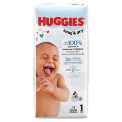 Kimberly-Clark Huggies Snug & Dry Diapers, Jumbo Pack, Size 1, 44 ct - REPLACES 6951462, PK/1, CS/176