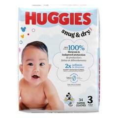 Kimberly-Clark Huggies Snug & Dry Diapers, Jumbo Pack, Size 3, 34 ct - REPLACES 6951471, PK/1, CS/136