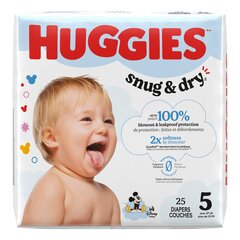 Kimberly-Clark Huggies Snug & Dry Diapers, Jumbo Pack, Size 5, 25 ct - REPLACES 6951473, PK/1, CS/100