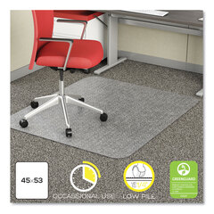 deflecto EconoMat Occasional Use Chair Mat for Low Pile Carpet, 45 x 53, Rectangular, Clear