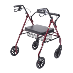 10215RD-1 - Drive Medical - Heavy Duty Bariatric Walker Rollator with Large Padded Seat, Red