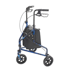 10289BL - Drive Medical - 3 Wheel Walker Rollator with Basket Tray and Pouch, Flame Blue