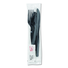 Dixie Wrapped Tableware/Napkin Packets, Fork/Knife/Spoon/Napkin, Black, 250/Carton