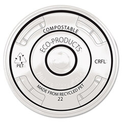Eco-Products BlueStripe Recycled Content Cold Cup Flat Lids, Fits 9 oz to 24 oz Cups, Clear, 100/Pack, 10 Packs/Carton
