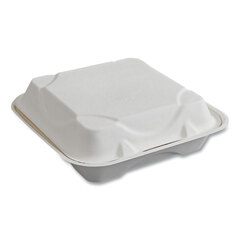 Eco-Products Vanguard Renewable and Compostable Sugarcane Clamshells, 1-Compartment, 9 x 9 x 3, White, 200/Carton
