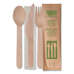 Eco-Products Wood Cutlery, Fork/Knife/Spoon/Napkin, Natural, 500/Carton