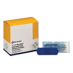 First Aid Only Adhesive Blue Metal Detectable Bandages, 1 x 3, Plastic w/Foil, 100/Box