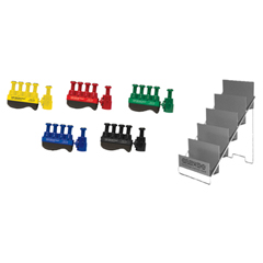 Fabrication Enterprises Digi-Flex Thumb&reg; - Set of 5 (1 Each: Yellow, Red, Green, Blue, Black), with Metal Stand