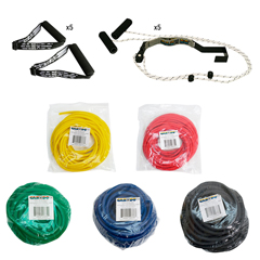 Fabrication Enterprises Cando Shoulder Pulley With Exercise Tubing And Handles, Set Of 5 (1 Each: Yellow, Red, Green, Blue, Black)